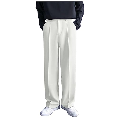 CHIACJYRSEDK Herren Anzughose Klassisch Business Herrenhose Bundfaltenhose Straight Leg Freizeithose Elegante Chino Hose Herren Lang Täglich Bügelfrei Anzughosen Einfarbig Hosen Weiß 34 von CHIACJYRSEDK