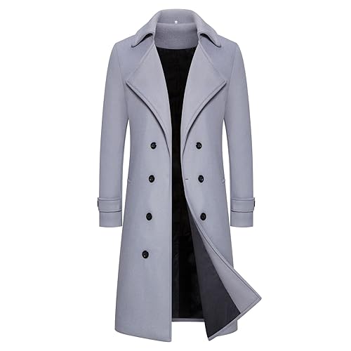 CHIACJYRSEDK Herren Mantel Wintermantel Lang Slim Fit Wollmantel Business Herrenmantel mit Geknöpft Warm Outdoor Trenchcoat Jacken Lässig Oberbekleidung Mäntel Winter Grau XXL von CHIACJYRSEDK