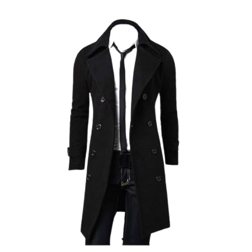 CHIACJYRSEDK Herren Mantel Wollmantel Slim Fit Wintermantel Lang Business Herrenmantel mit Stehkragen Warm Outdoor Trenchcoat Jacken Lässig Oberbekleidung Mäntel Winter Schwarz XXL von CHIACJYRSEDK