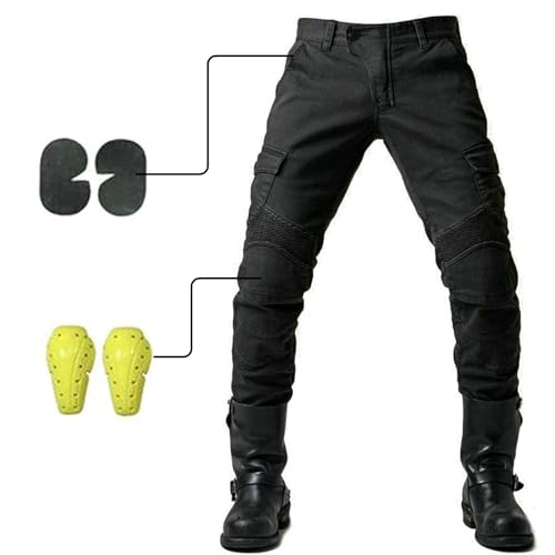 CHIACJYRSEDK Herren Motorradhose, Motorrad Cargo Jeanshose, Sportliche Motorrad Hose Mit Protektoren Fahrrad Riding Schutzhose, Outdoor Hosen für Herren mit Protektoren Motorradhose Schwarz 3XL von CHIACJYRSEDK