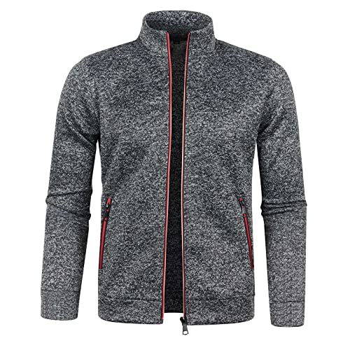 CHIACJYRSEDK Herren Strickjacke Stehkragen Sweatjacke Herren Sweatshirt für Herren Cardigan Feinstrick mit Reißverschluss Trainingsjacke Laufjacke Herren Langarmshirt Basic Dunkelgrau XXL von CHIACJYRSEDK