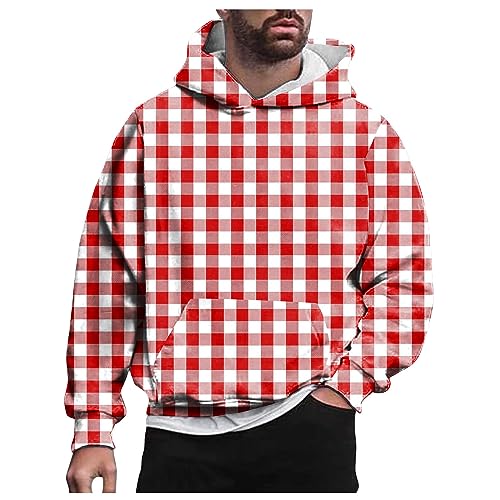 CHIACJYRSEDK Hoodie Herren Kapuzenpullover Karierte Langarm mit Kapuze Sweatshirt Herbst Winter Hoodie Karo Kapuzenpullover Hip Hop Hood übergangsjacke Fleecejacke 1-Rosa M von CHIACJYRSEDK