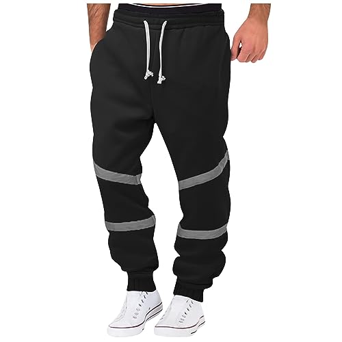 CHIACJYRSEDK Jogginghose Herren Baumwolle Baggy Sporthose Herren Lang Farbblock Winter Warm Traininghose Sweathose Outdoor Hosen mit Kordelzug Gym Breite Joggers Freizeithose Schwarz M von CHIACJYRSEDK