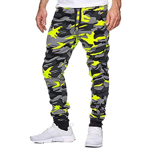 CHIACJYRSEDK Jogginghose Herren Camouflage Trainingshose Herren Baggy Vintage Militär Sporthose Herren mit Kordelzug Jogger Sport Hose Tarnmuster Tapered Outdoor Hose Herren Gelb XXL von CHIACJYRSEDK