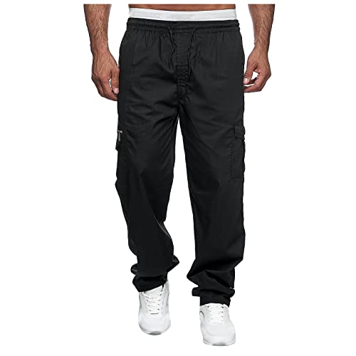 CHIACJYRSEDK Jogginghose Herren Cargohose Herren Baggy Freizeithose Herren mit Seitentaschen Hosen Herren Relaxed Fit Wanderhose Herren Outdoorhose Herren Weites Bein 1-Black XL von CHIACJYRSEDK