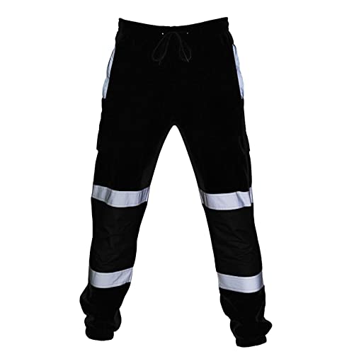 CHIACJYRSEDK Jogginghose Herren Cargohose Herren Lang Outdoor Arbeitshosen Männer Spleißen Silber Reflektierende Streifen Arbeitskleidung Hosen Herren Bequeme mit Kordelzug und Taschen Schwarz XXL von CHIACJYRSEDK