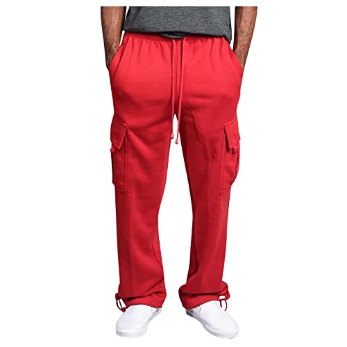 CHIACJYRSEDK Jogginghose Herren Cargohose Herren Lange Chino Hose Sporthose mit 2 Taschen Outdoor Hosen für Herren Joggers Stoffhose Herren Lang Trainingshose Herren Rot XXL von CHIACJYRSEDK