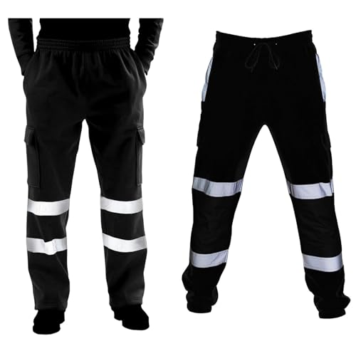 CHIACJYRSEDK Jogginghose Herren Reflektierende Arbeitshose Männer Traninghose Warnschutzhose Warnschutz Warnhose Funktionshose Sicherheitshose Schutzhose Arbeitshosen 2-Schwarz XL von CHIACJYRSEDK