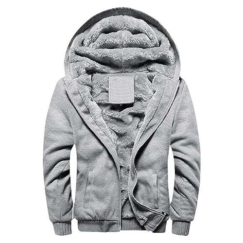 CHIACJYRSEDK Kapuzenpullover Herren mit Reißverschluss Winter Warm Fleece-Innenseite Zip Hoodie Fleecejacke Full Zip Kapuzenjacke Winterjacke Herren mit Kapuze Gefütterte Grau M von CHIACJYRSEDK