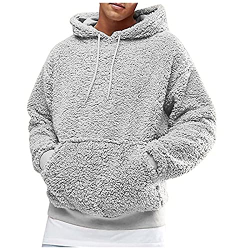 CHIACJYRSEDK Pullover Herren Hoodie Herren Teddy Fleece Pullover Herren mit Taschen Warmer Kapuzenpullover Plüsch Hoodie Sweatshirt Langarm Outdoor Fleece Pullover Grau L von CHIACJYRSEDK