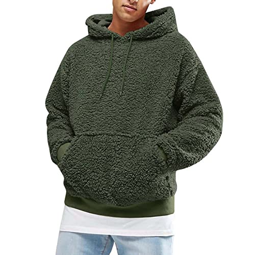 CHIACJYRSEDK Pullover Herren Hoodie Herren Teddy Fleece Pullover Herren mit Taschen Warmer Kapuzenpullover Plüsch Hoodie Sweatshirt Langarm Outdoor Fleece Pullover Grün XXL von CHIACJYRSEDK