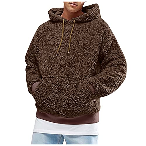 CHIACJYRSEDK Pullover Herren Hoodie Herren Teddy Fleece Pullover Herren mit Taschen Warmer Kapuzenpullover Plüsch Hoodie Sweatshirt Langarm Outdoor Fleece Pullover Kaffee 3XL von CHIACJYRSEDK