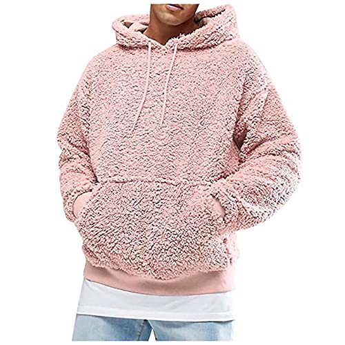 CHIACJYRSEDK Pullover Herren Hoodie Herren Teddy Fleece Pullover Herren mit Taschen Warmer Kapuzenpullover Plüsch Hoodie Sweatshirt Langarm Outdoor Fleece Pullover Rosa XL von CHIACJYRSEDK