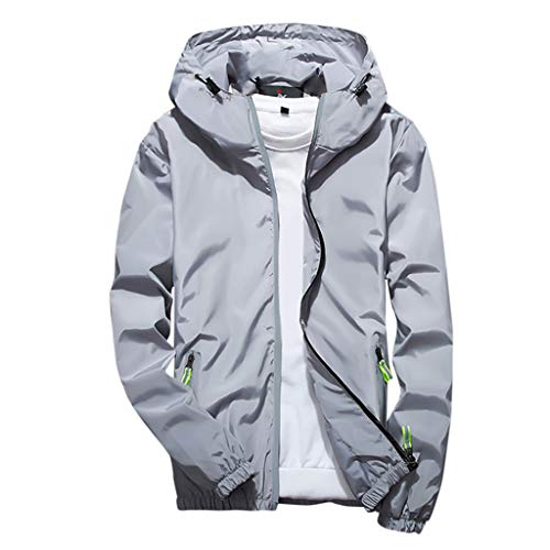 Regenjacke Herren Reflektierende Jacke mit Kapuze Leichte Fahrrad Softshelljacke Herren Wasserdicht Pullover Packbare Windjacke Atmungsaktive Softshelljacke für Wandern Laufen Outdoor Grau XXL von CHIACJYRSEDK