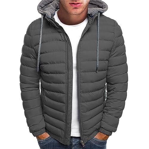 Winterjacke Herren Warm Kapuzenjacke Herren Stehkragen Leichte Steppjacke Schlanker Wintermantel Mit Outwear Jacke Herbst Winter Pufferjacke Herren Reißverschluss Warme Daunenjacke 1-Grau XL von CHIACJYRSEDK