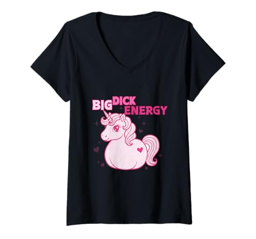Damen Energie-Einhorn MIT GROSSEM Schwanz T-Shirt mit V-Ausschnitt von CHIAPPETTE SPAZIALI