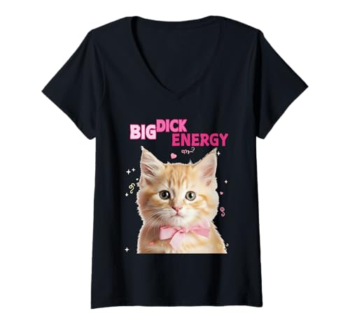 Damen GROSSES D-Energy-KÄTZCHEN T-Shirt mit V-Ausschnitt von CHIAPPETTE SPAZIALI
