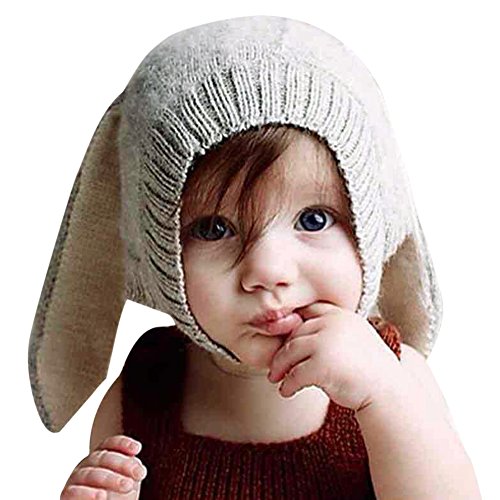 CHIC-CHIC 0-5 Jahre Säugling Baby Strick Mütze Fleece Kappe Kaninchen Ohren Hut Hase Kinder Fotografie Props Winter Herbst (Grau) von CHIC-CHIC