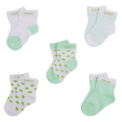 CHIC-CHIC 5 Paare 0-36 Monate Säugling Baby Jungen und Mädchen Unisex Kleinkind Fuß Socken Streifen Tropfen Einfarbig (0-12 Monate, Grün) von CHIC-CHIC