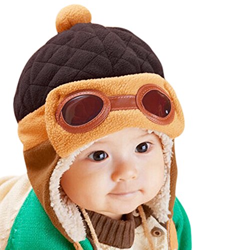 CHIC-CHIC Baby Jungen Fliegermütze Wintermütze Hut Beanie Winter mit Ohrenklappen Russisch Klappen Pilot Cap (Kaffee) von CHIC-CHIC