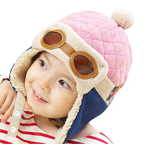 CHIC-CHIC Baby Jungen Fliegermütze Wintermütze Hut Beanie Winter mit Ohrenklappen Russisch Klappen Pilot Cap (Rosa) von CHIC-CHIC