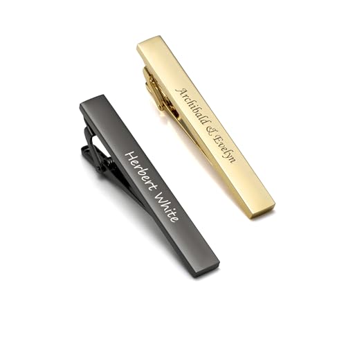 CHIC DIARY 2 Stück Personalisierte Krawattenklammer mit Text Gravur Edelstahl Krawattennadel Gold Schwarz Business Clips Geschenk für Männer von CHIC DIARY