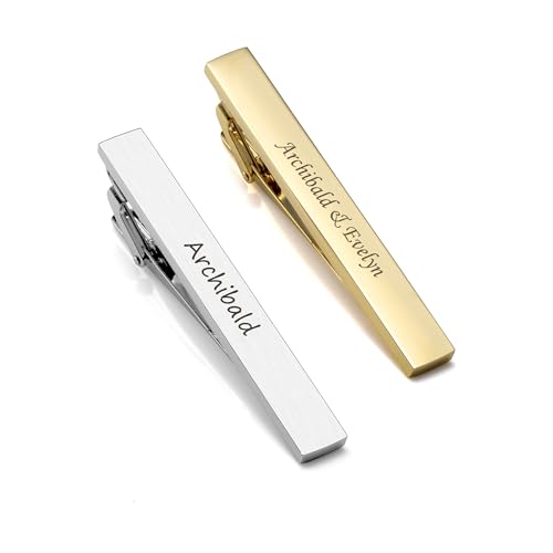 CHIC DIARY 2 Stück Personalisierte Krawattenklammer mit Text Gravur Edelstahl Krawattennadel Silber Gold Business Clips Geschenk für Männer von CHIC DIARY