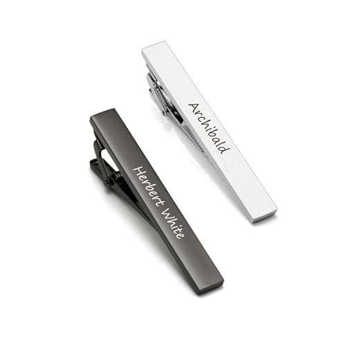 CHIC DIARY 2 Stück Personalisierte Krawattenklammer mit Text Gravur Edelstahl Krawattennadel Silber Grau Business Clips Geschenk für Männer von CHIC DIARY