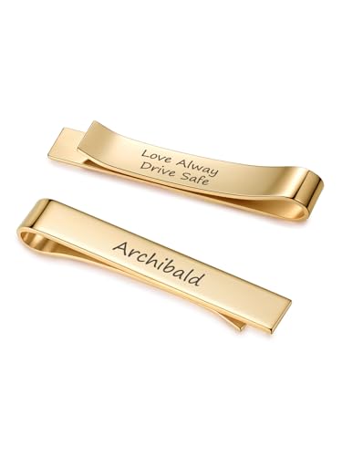 CHIC DIARY 2 Stück Personalisierte Krawattennadel mit Text Gravur Edelstahl Krawattenklammer Gold Business Clips Geschenk für Männer von CHIC DIARY