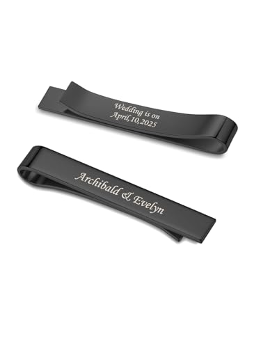 CHIC DIARY 2 Stück Personalisierte Krawattennadel mit Text Gravur Edelstahl Krawattenklammer Schwarz Business Clips Geschenk für Männer von CHIC DIARY
