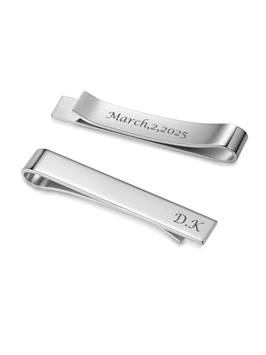 CHIC DIARY 2 Stück Personalisierte Krawattennadel mit Text Gravur Edelstahl Krawattenklammer Silber Business Clips Geschenk für Männer von CHIC DIARY