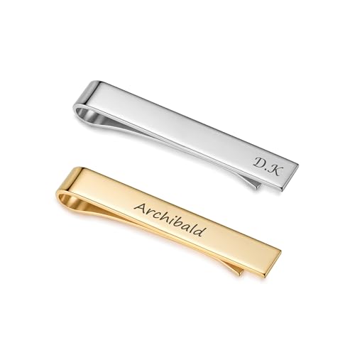 CHIC DIARY 2 Stück Personalisierte Krawattennadel mit Text Gravur Edelstahl Krawattenklammer Silber Gold Business Clips Geschenk für Männer von CHIC DIARY