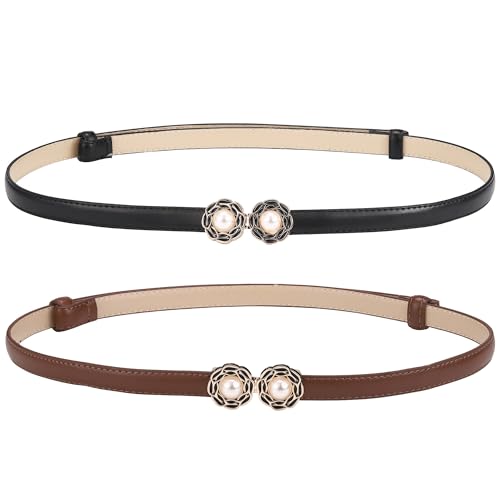 CHIC DIARY 2 Stück Schmaler Taillengürtel mit Perlen Schnalle Retro Dekorativer Gürtel Damen Kleidgürtel Ledergürtel für Kleid Jeans von CHIC DIARY