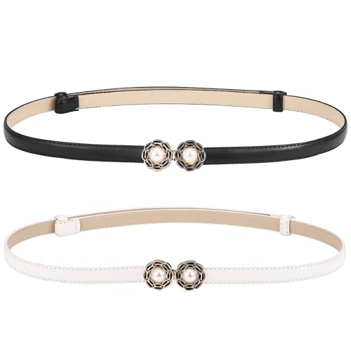 CHIC DIARY 2 Stück Schmaler Taillengürtel mit Perlen Schnalle Retro Dekorativer Gürtel Damen Kleidgürtel Ledergürtel für Kleid Jeans von CHIC DIARY