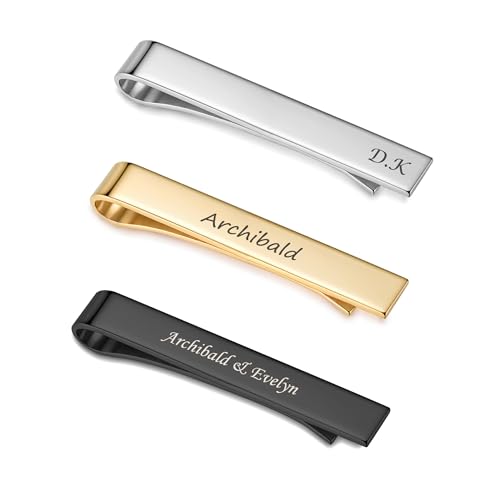 CHIC DIARY 3 Stück Personalisierte Krawattennadel mit Text Gravur Edelstahl Krawattenklammer Business Clips Geschenk für Männer von CHIC DIARY