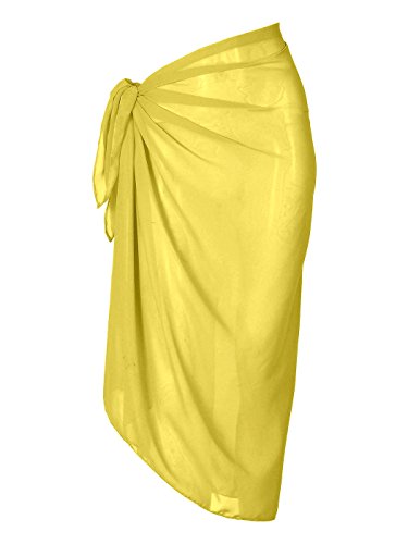 CHIC DIARY Damen Frauen Wickelrock Wickeltuch Sarong Pareo Strandtuch Bikini Cover up Schal Halstuch Strandkleider Sommerkleid aus Chiffon in Unifarben(Gelb von CHIC DIARY