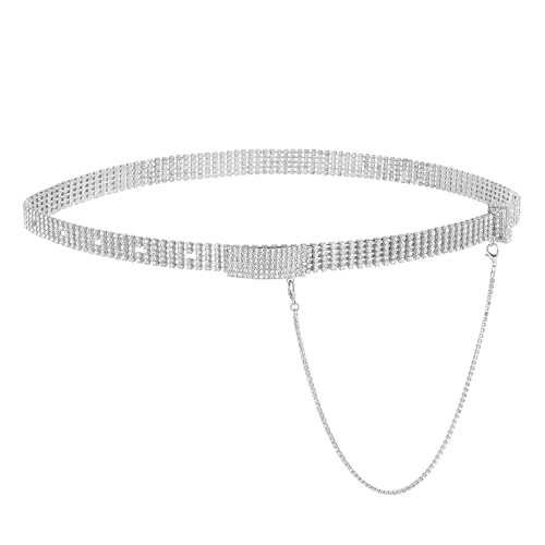 CHIC DIARY Damen Glänzender Strassgürtel Silber/Gold Glitzergürtel für Abendkleind Dekorativer Kettengürtel Taillengürtel Kleidgürtel von CHIC DIARY