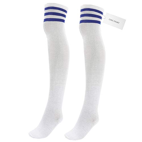 CHIC DIARY Damen Mädchen Overknee Strümpfe Streifen Kniestrümpfe geringelte Sportsocken Chearleader Kostüm College Socks von CHIC DIARY