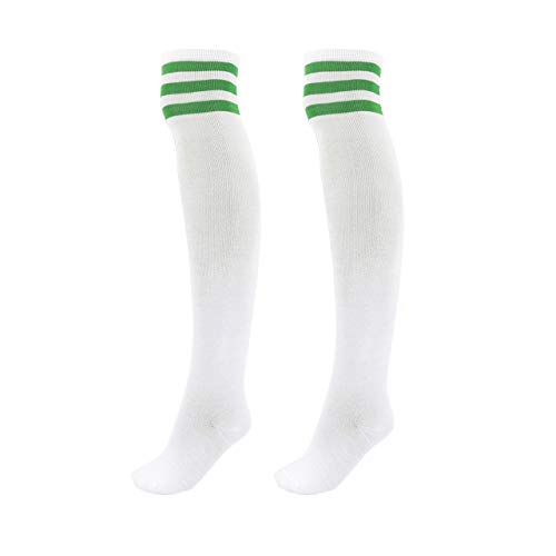 CHIC DIARY Damen Mädchen Kinder Strümpfe Overknee Kniestrümpfe gestreifte Sportsocken College Socks Baumwollstrümpfe, Grün Streifen auf weiß, Einheitsgröße von CHIC DIARY