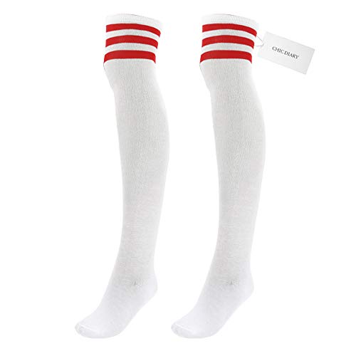 CHIC DIARY Damen Mädchen Overknee Strümpfe Streifen Kniestrümpfe geringelte Sportsocken Chearleader Kostüm College Socks von CHIC DIARY