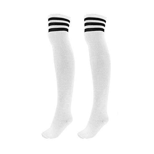 CHIC DIARY Damen Mädchen Overknee Strümpfe Streifen Kniestrümpfe geringelte Sportsocken Chearleader Kostüm College Socks von CHIC DIARY