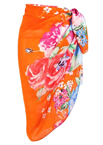 CHIC DIARY Damen badebekleidung chiffon pareo strand-vertuschung-bikini sarong badeanzug wickelröcke einheitsgröße orangene blume von CHIC DIARY