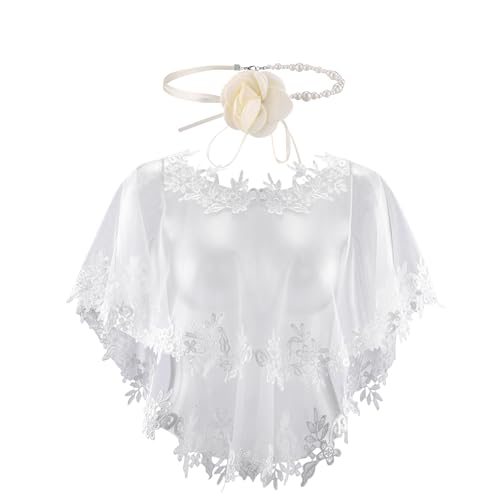 Elegant Spitze Umschlagtücher mit Blumen Halsband,Lace Umhang Perlen choker für Brautkleid Abendkleid Cocktaikleid Hochzeitsaccessoires (weiss) von CHIC DIARY