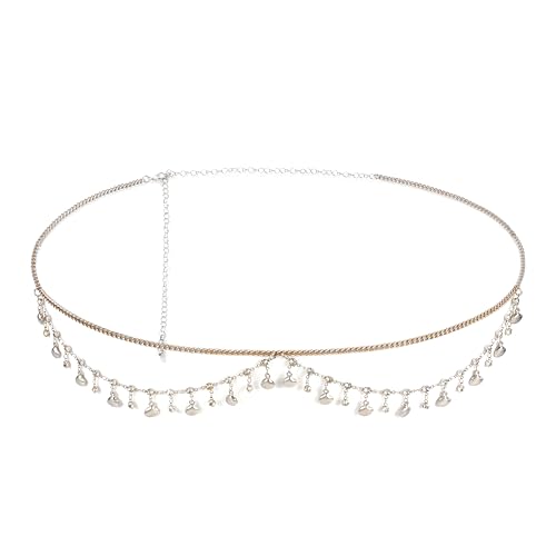 CHIC DIARY Eleganter Kettegürtel Musche Strass Anhänger Fransen Taillenkette Körperkette Dekorativer Taillengürtel Kleidgürtel Damen von CHIC DIARY