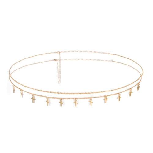 CHIC DIARY Eleganter Schmaler Kettegürtel Kreuz Taillenkette 2 Stück Taillenkettchen Dekorativer Taillengürtel Kleidgürtel Gold von CHIC DIARY