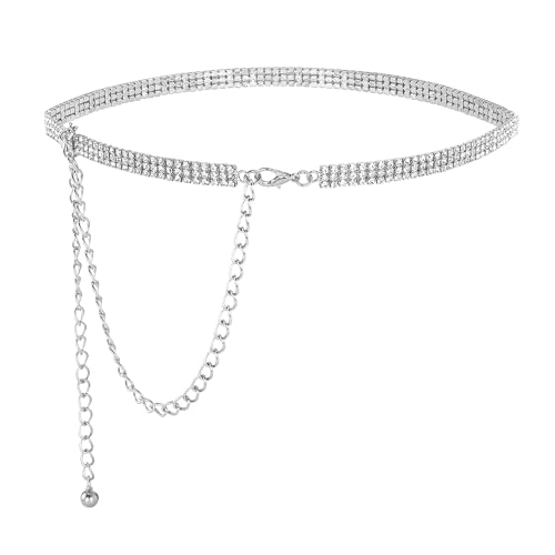 CHIC DIARY Glitzer Strassgürtel Damen Kettengürtel Taillengürtel Gold/Silber Mode Dekorative Strass Taillenkette Glitzergürtel für Kleid von CHIC DIARY