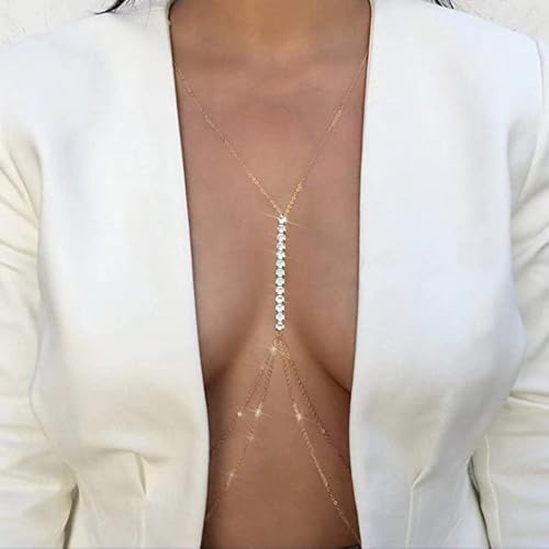 CHIC DIARY Gold Körperkette BH Bikini Kette Glitzer Strass Y Halskette Sommer Strand Festival Accessories Körperschmuck Damen CHIC DIARY Gold Körperkette BH Bikini Kette Glitzer Strass Y Halskette Sommer Strand Festival Accessories Körperschmuck Damen von CHIC DIARY