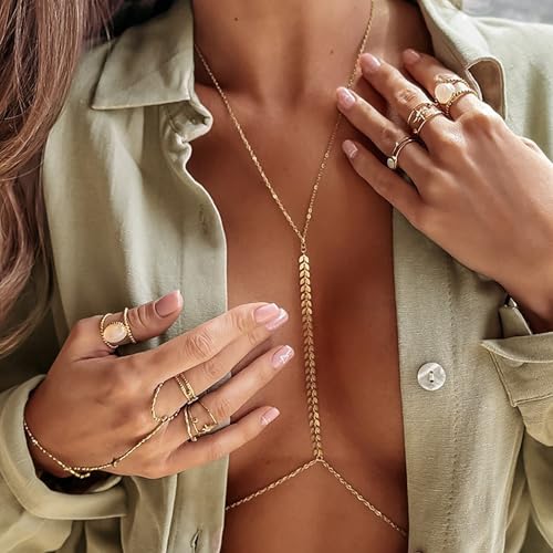 CHIC DIARY Gold Körperkette BH Bikini Kette Glitzer Strass Y Halskette Sommer Strand Festival Accessories Körperschmuck Damen CHIC DIARY Gold Körperkette BH Bikini Kette Glitzer Strass Y Halskette Sommer Strand Festival Accessories Körperschmuck Damen von CHIC DIARY