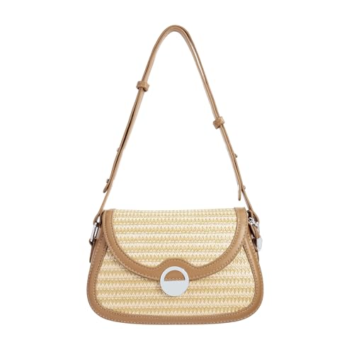 CHIC DIARY Kleine Basttasche Damen Strohtasche PU Leder Unterarm Schultertasche Mode Umhängetasche Gewebte Tasche von CHIC DIARY