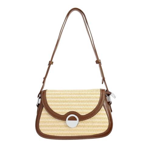 CHIC DIARY Kleine Basttasche Damen Strohtasche PU Leder Unterarm Schultertasche Mode Umhängetasche Gewebte Tasche von CHIC DIARY